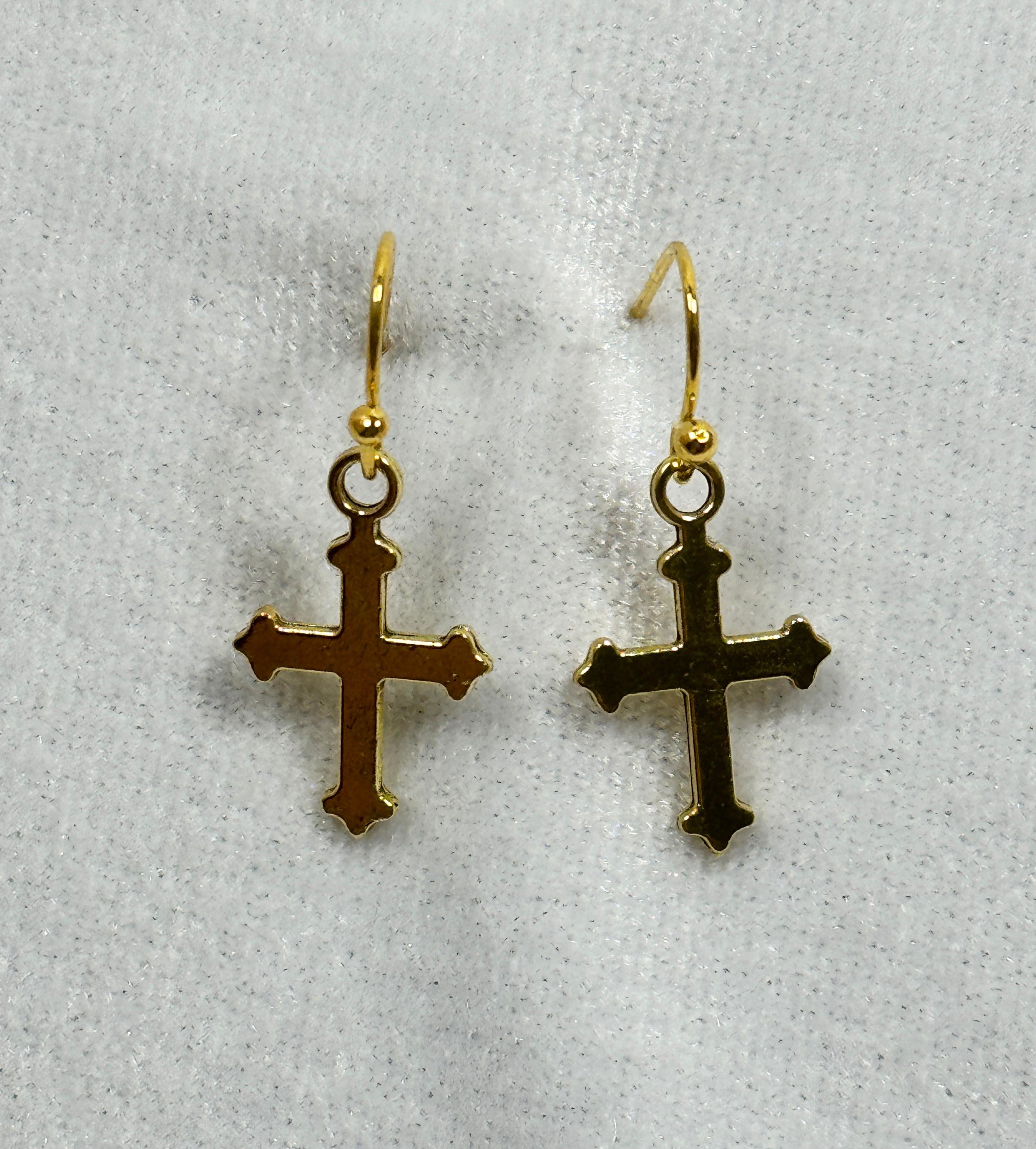 Gold Tone Cross Dangle Earrings Christian Faith Jewelry 3/4 Inch  E275