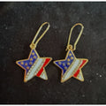 Americana Earrings Patriotic Red White Blue USA Flag Dangle Rhinestones E247