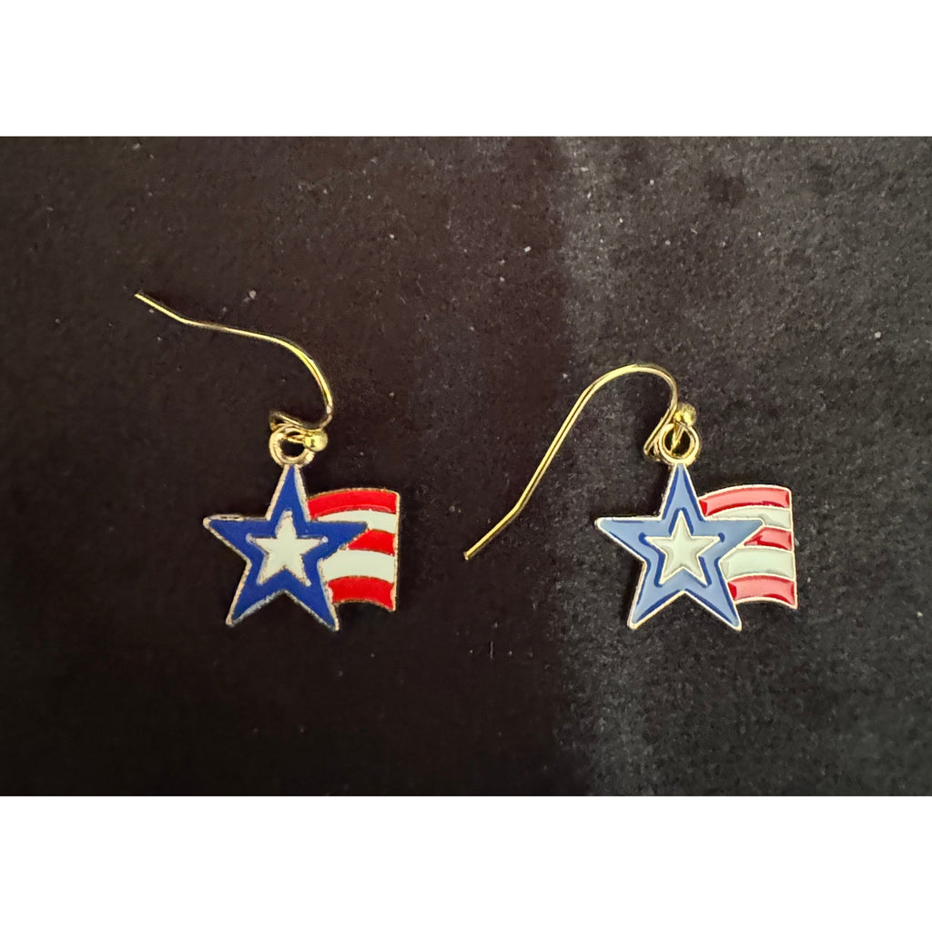 Americana Earrings Patriotic Red White Blue USA Flag Dangle Earrings E256