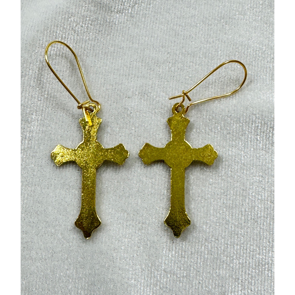 Fashion Gold Crucifix Cross Dangle Earrings Christian  1.75 Inches Long E271