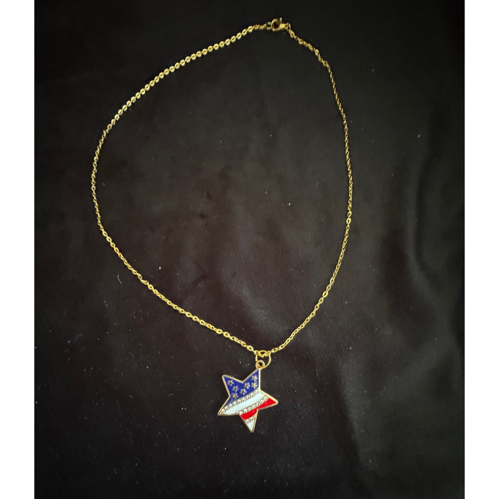 Americana Star Rhinestone Necklace Red White Blue Patriotic 18 inches N275
