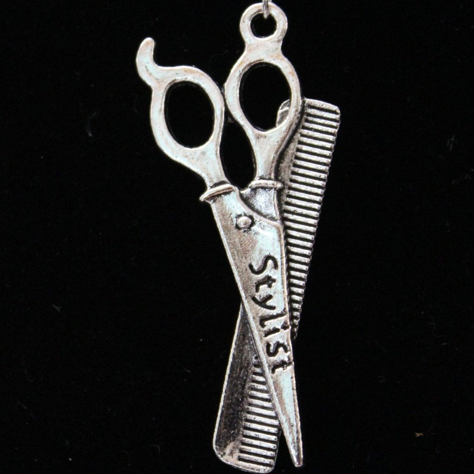 New Fashion Comb and Scissor Stylish Silver Tone Necklace N89