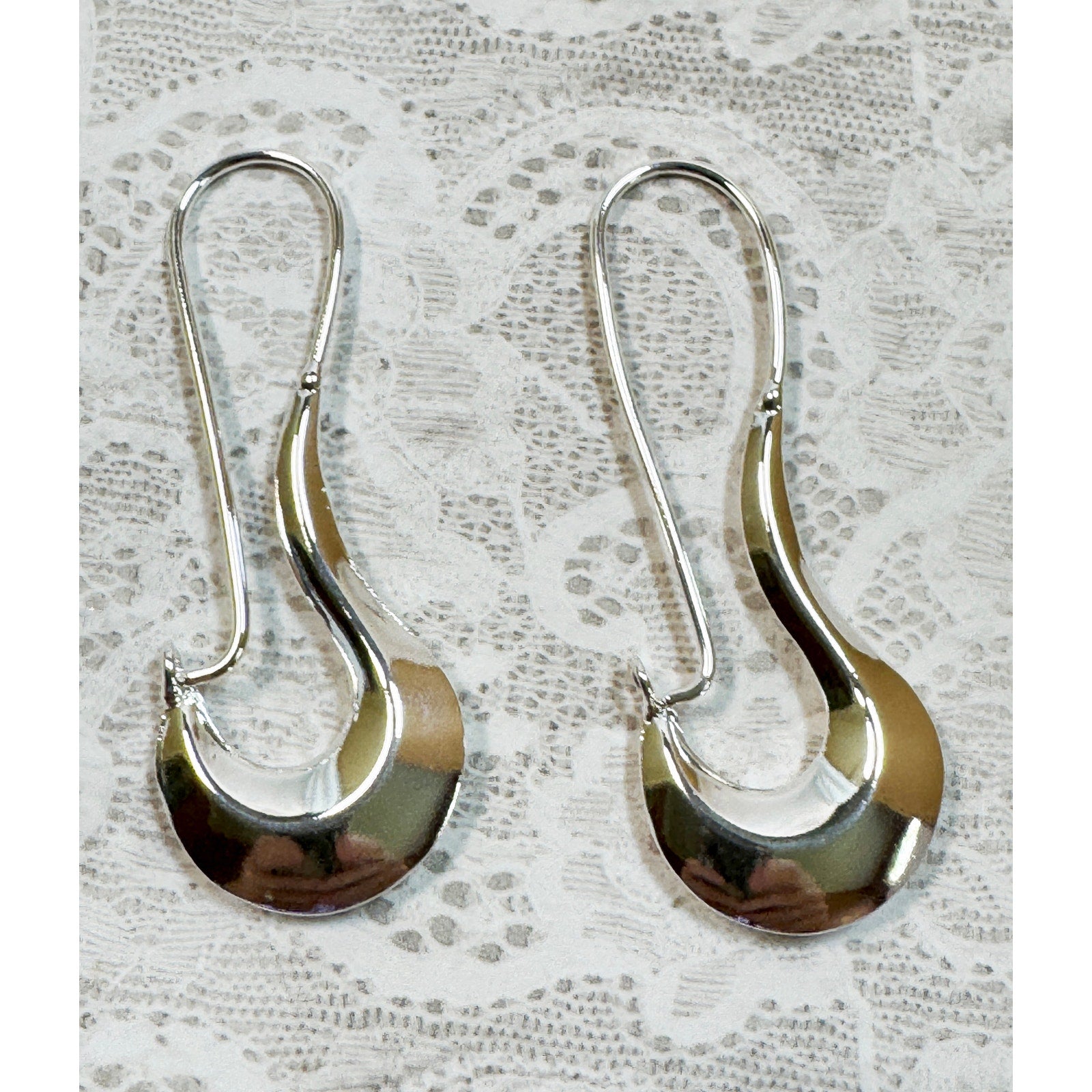 925 Sterling Silver Modern Dangle Earrings 2.5 Inch Long Contemporary  E296