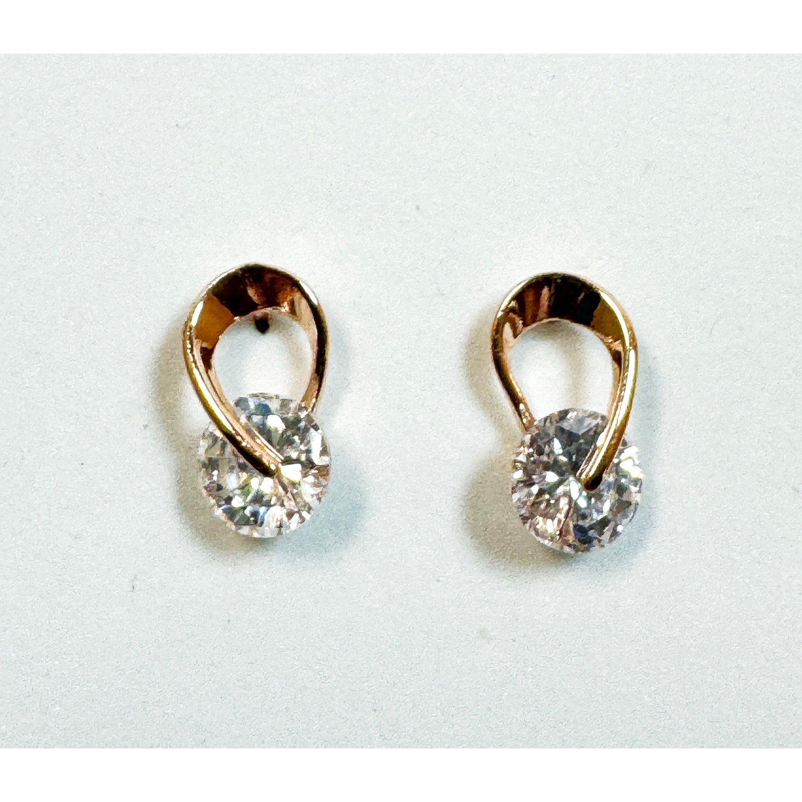Rose Gold Tone CZ Post Earrings Oval Cubic Zirconia Studs 5/8 x 3/8 Inch E293
