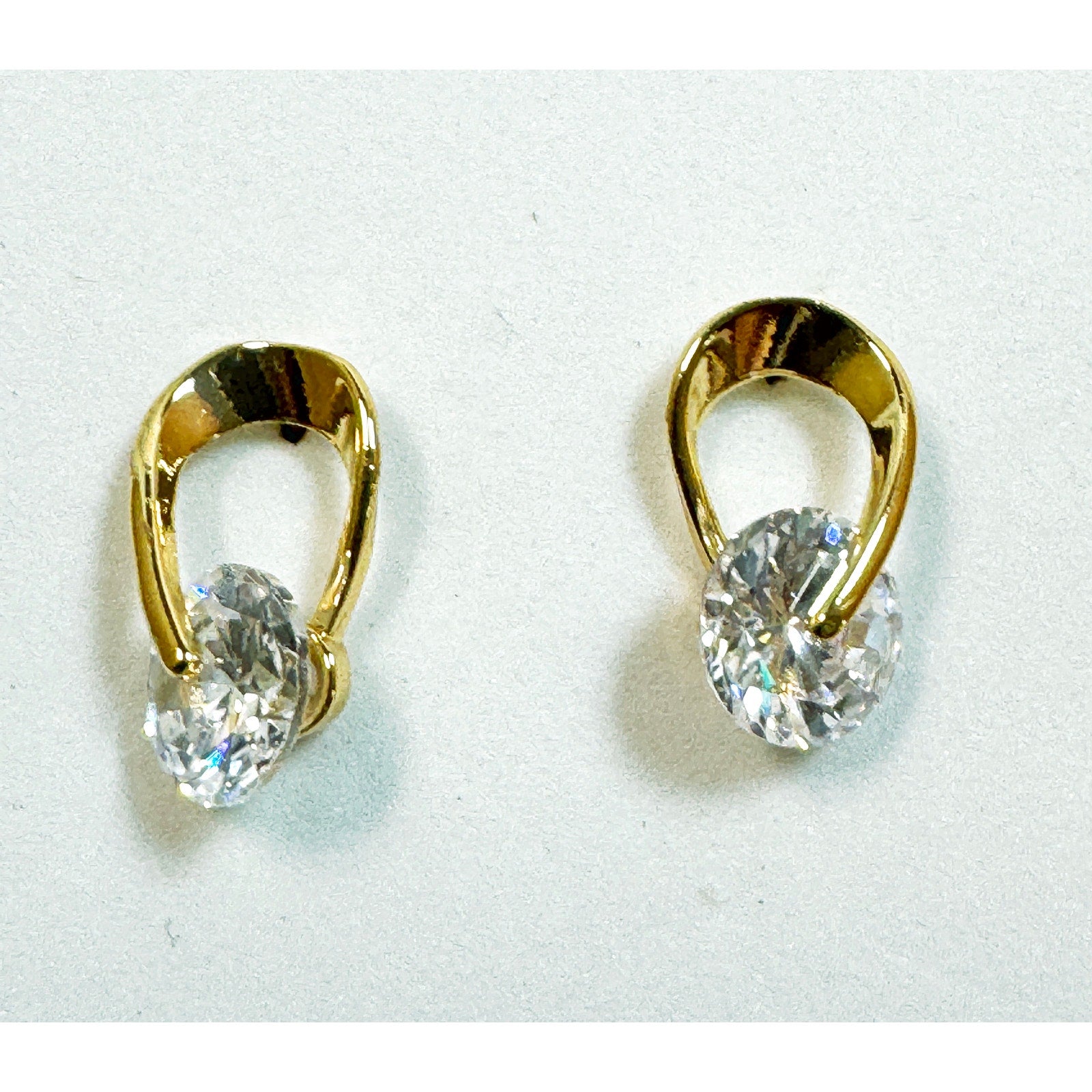 Gold Tone CZ Post Earrings Oval Cubic Zirconia Studs 5/8 x 3/8 Inch E294