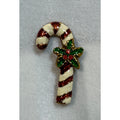 Vintage Candy Cane Christmas Pin Enamel Holly Rhinestone Brooch Holiday 2" CP178