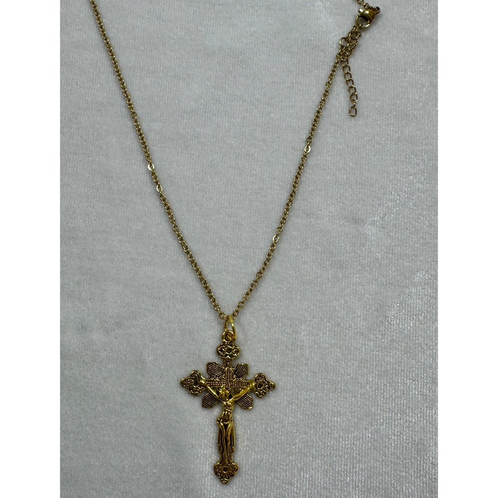 Gold Tone Cross Necklace 18-20 Inch Chain Christian Faith Jewelry N286