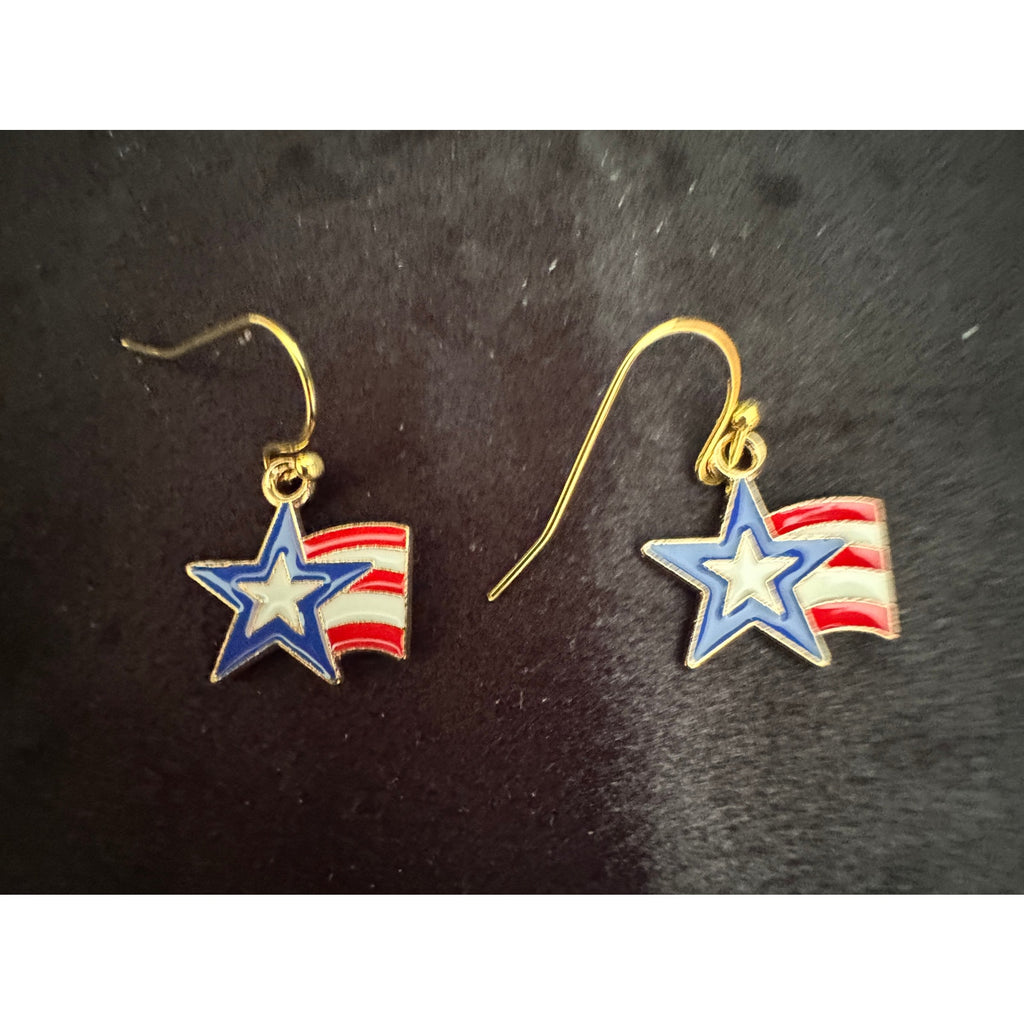 Americana Earrings Patriotic Red White Blue USA Flag Dangle Earrings E256