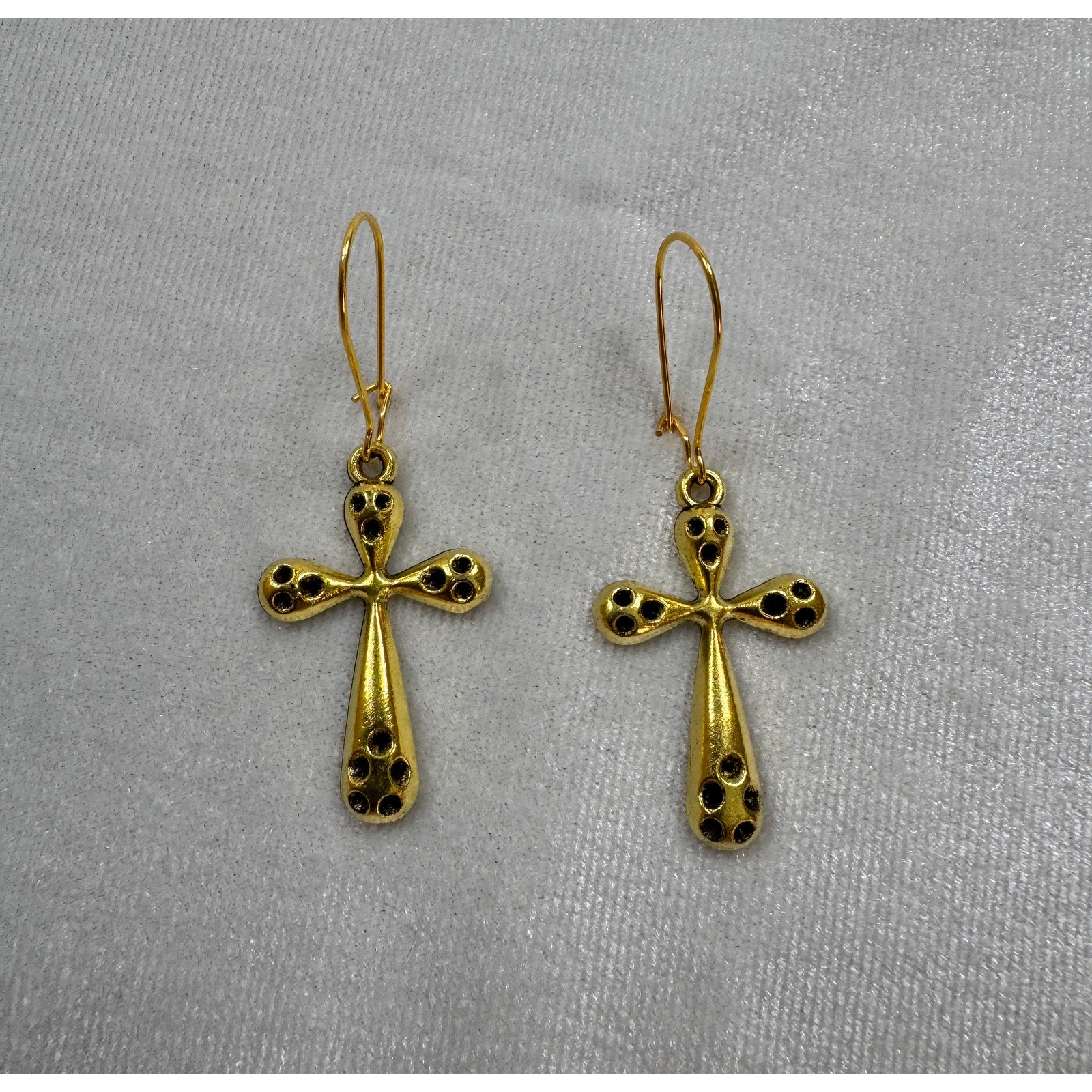 Gold Tone Cross Dangle Earrings Christian Faith Jewelry 1.25 Inches  E286
