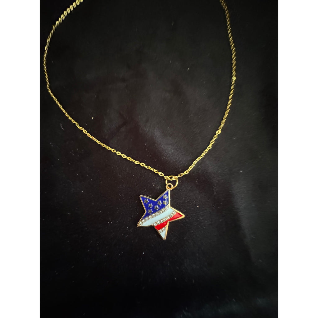 Americana Star Pendant Necklace Red White Blue Patriotic Jewelry N277