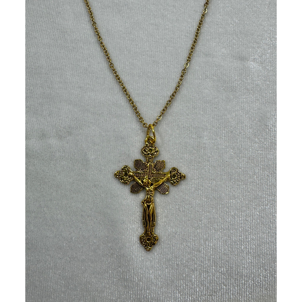 Gold Tone Cross Necklace 18-20 Inch Chain Christian Faith Jewelry N291
