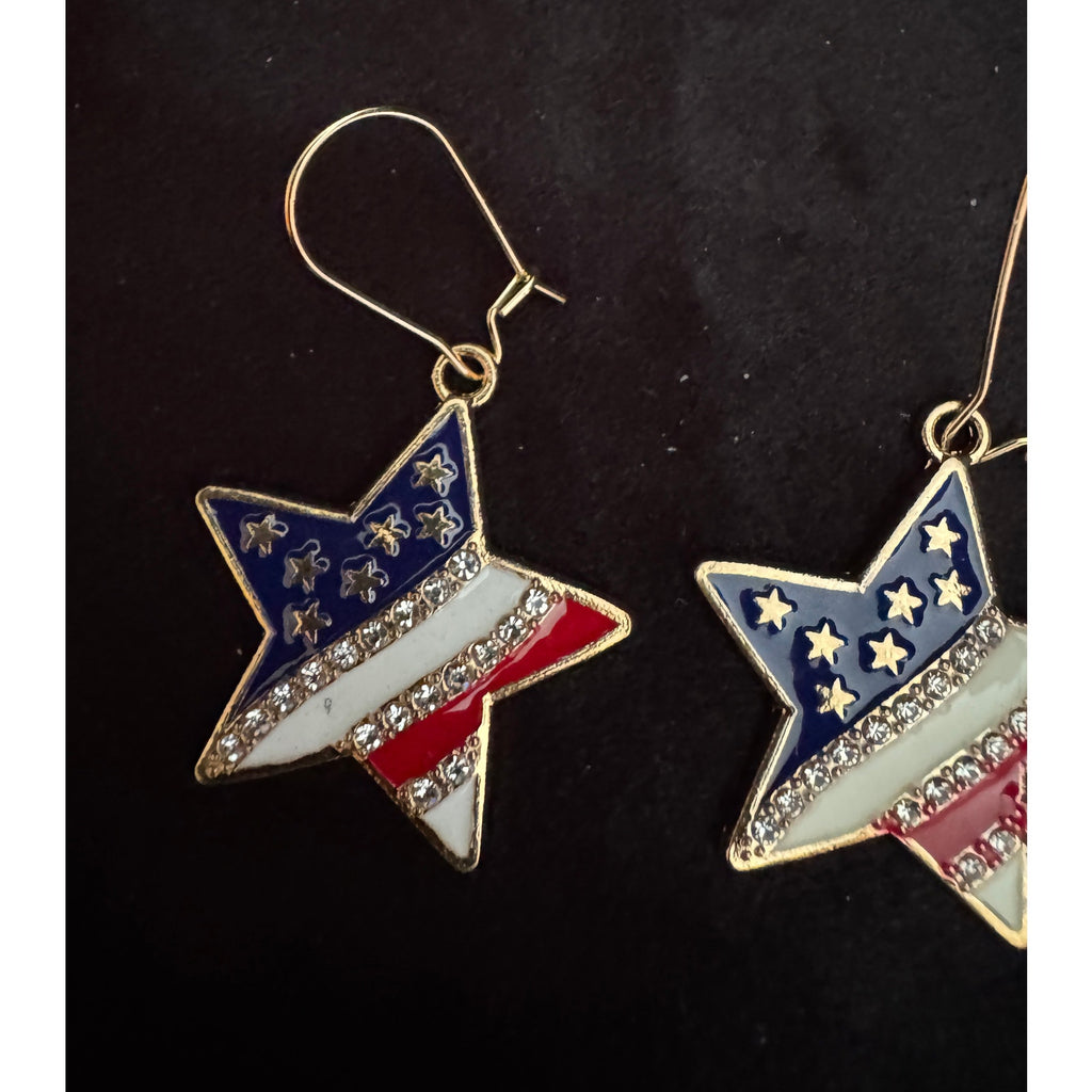 Americana Earrings Patriotic Red White Blue USA Flag Dangle Earrings E245
