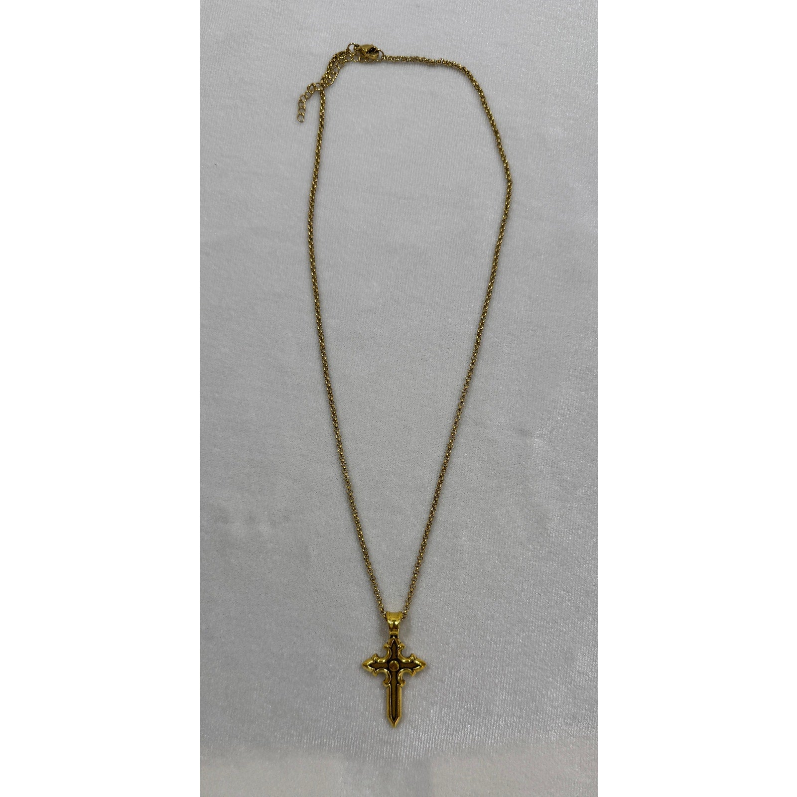 Gold Tone Cross Necklace 18-20 Inch Chain Christian Faith Jewelry N281