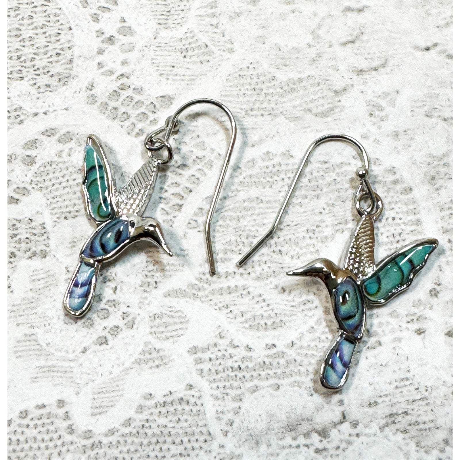 Silver Tone Turquoise Hummingbird Drop Earrings 2 Inch Dangle Bird E295