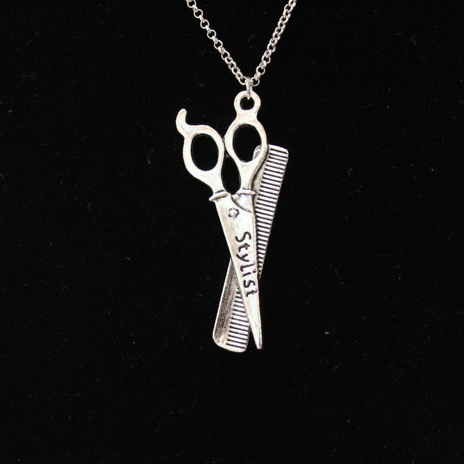 New Fashion Comb and Scissor Stylish Silver Tone Necklace N89