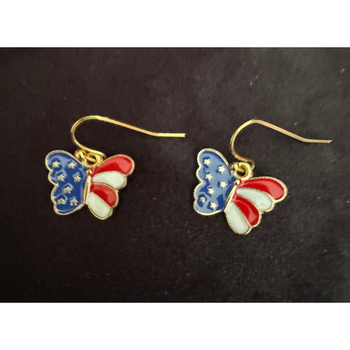 Americana Earrings Patriotic Red White Blue USA Flag Dangle Earrings E255