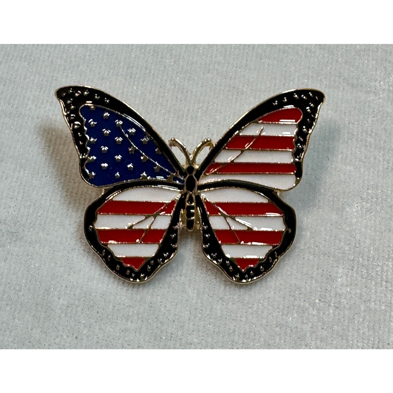 Americana Butterfly Pin Red White Blue Enamel Brooch USA Patriotic 2" CP159