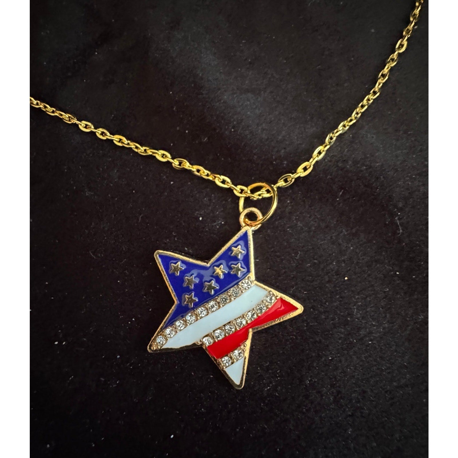 Americana Star Rhinestone Necklace Red White Blue Patriotic 20 inch N280