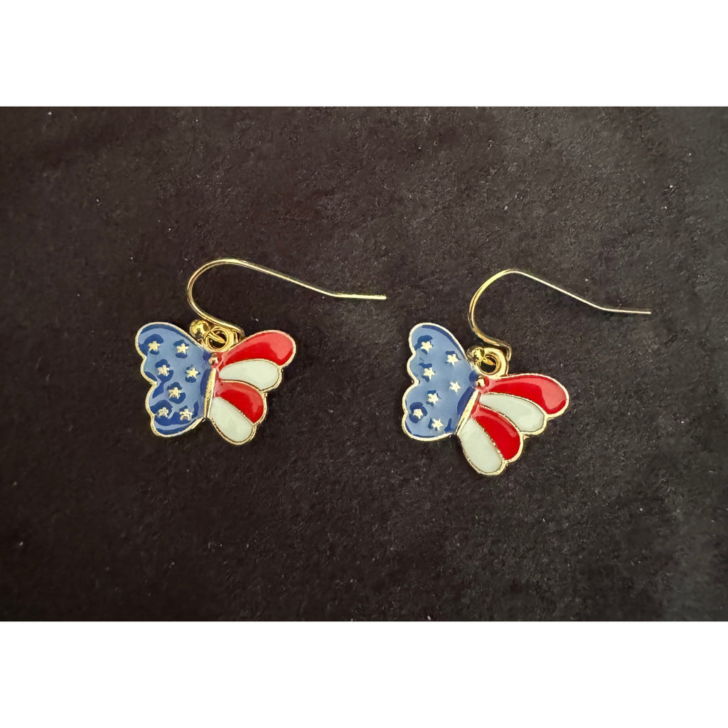 Americana Earrings Patriotic Red White Blue USA Flag Dangle Earrings E255