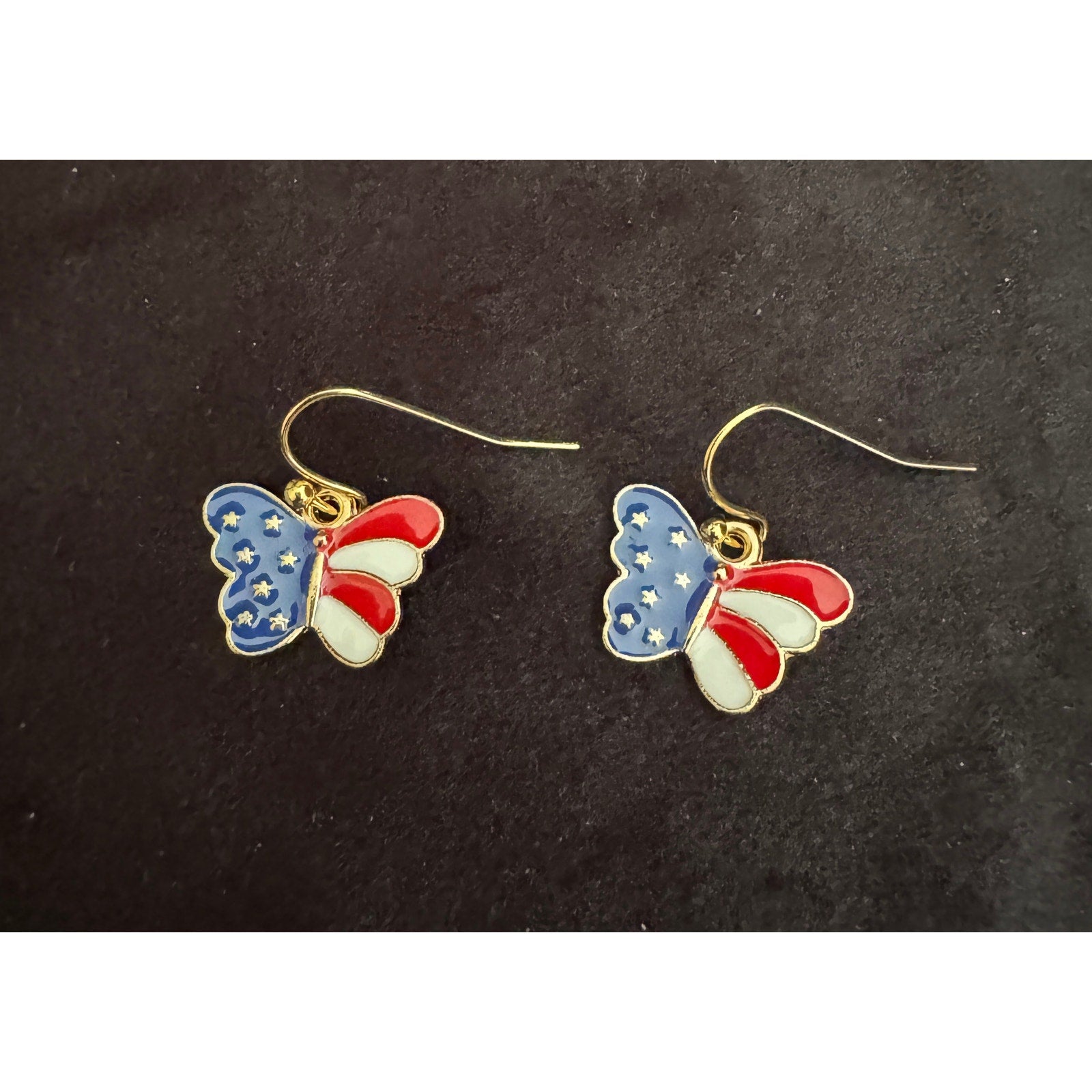 Americana Earrings Patriotic Red White Blue USA Flag Dangle Earrings E255
