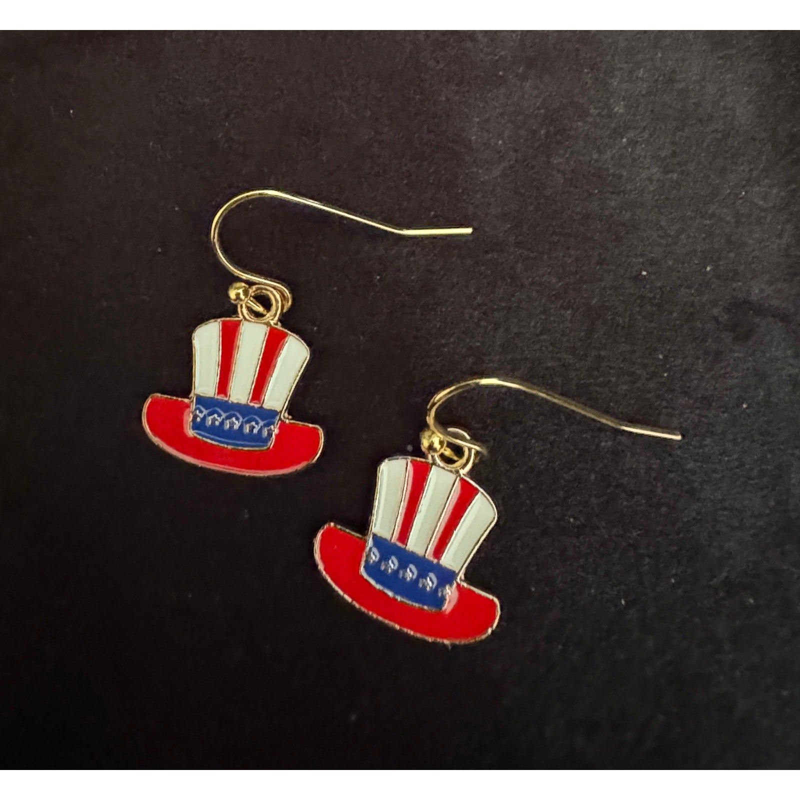 Americana Hat Earrings Patriotic Red White Blue USA Flag Dangle Earrings E253