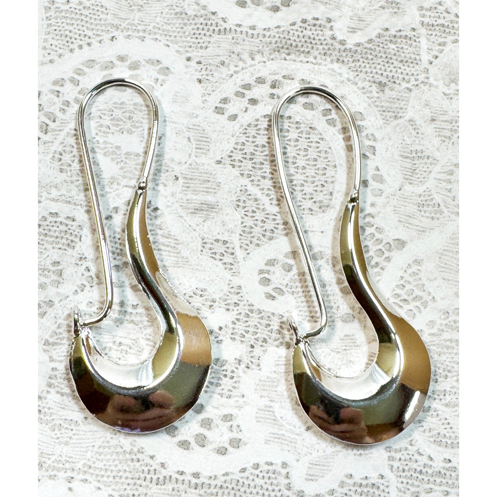 925 Sterling Silver Modern Dangle Earrings 2.5 Inch Long Contemporary  E296