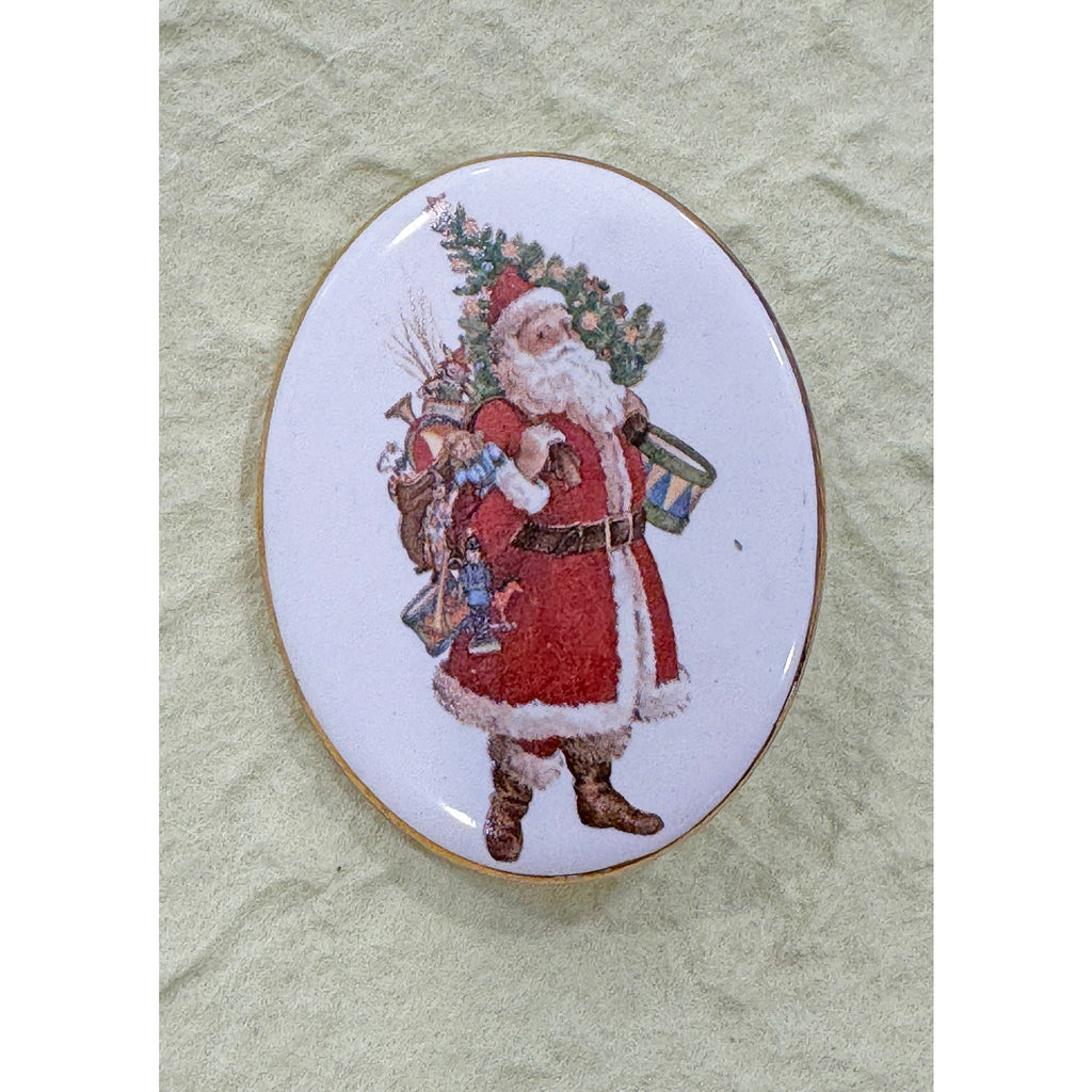 Vintage Oval Porcelain Santa Claus Brooch Pin