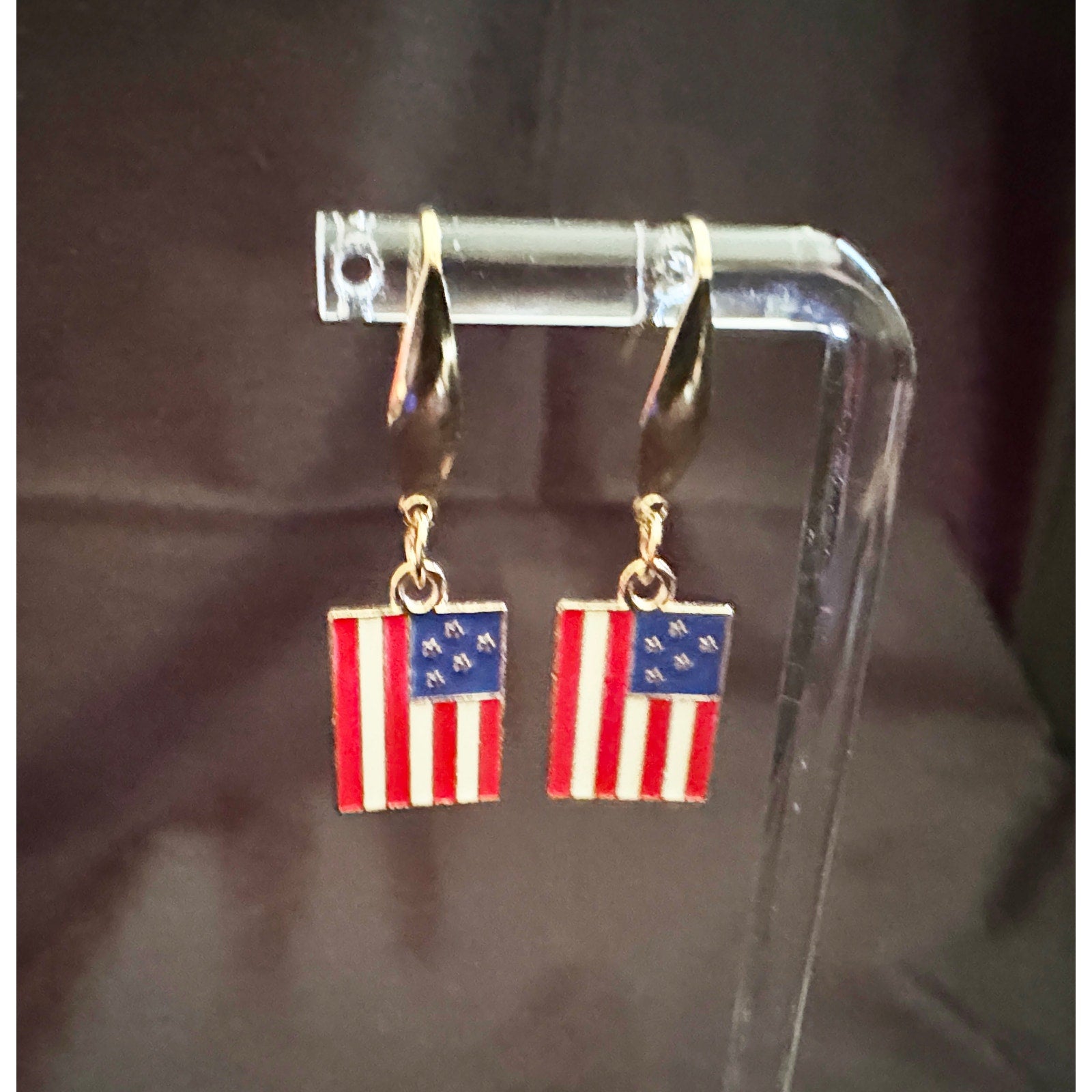 Americana USA Flag Dangle Earrings Patriotic Red White Blue 3/4 Inch E260