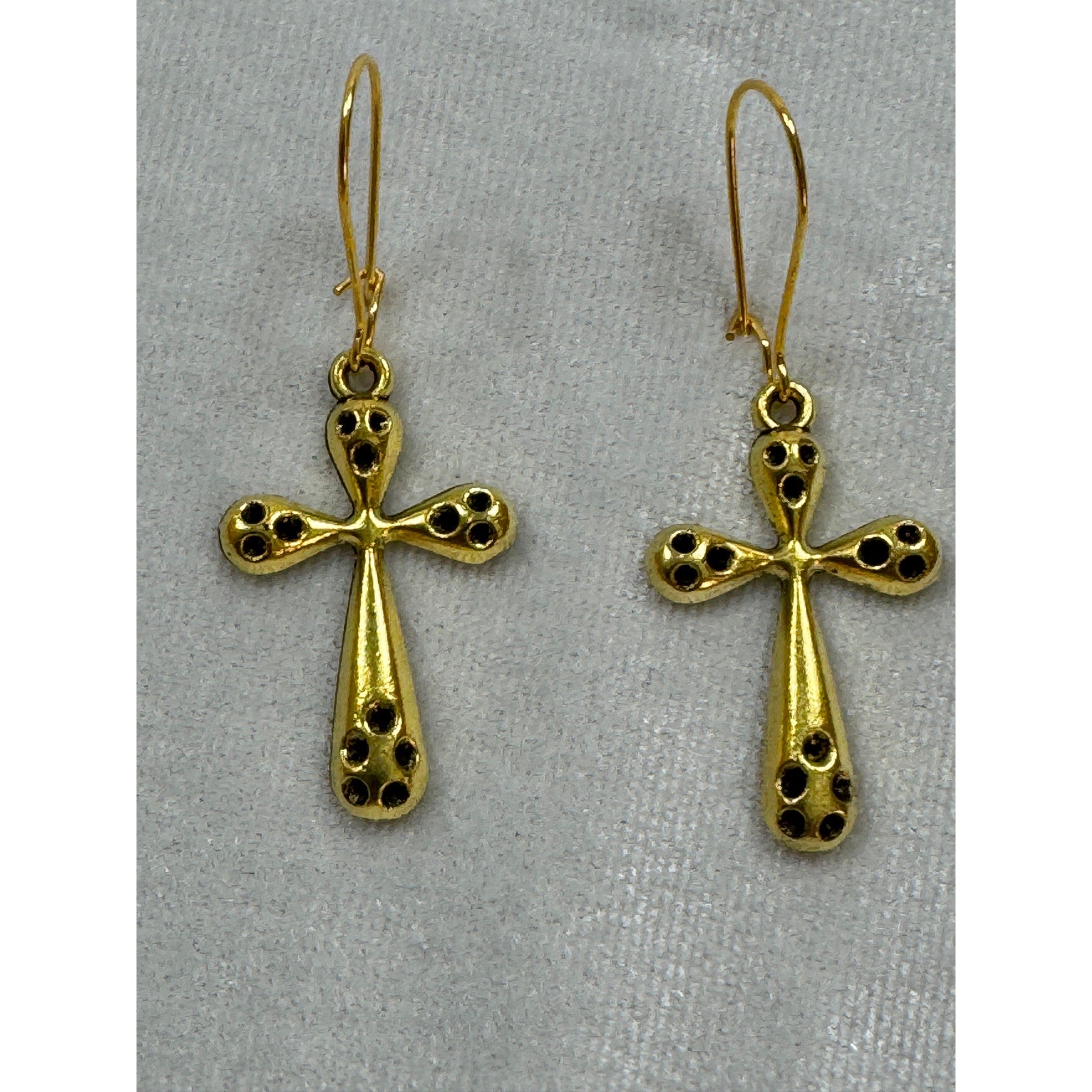 Gold Tone Cross Dangle Earrings Christian Faith Jewelry 1.25 Inches  E286
