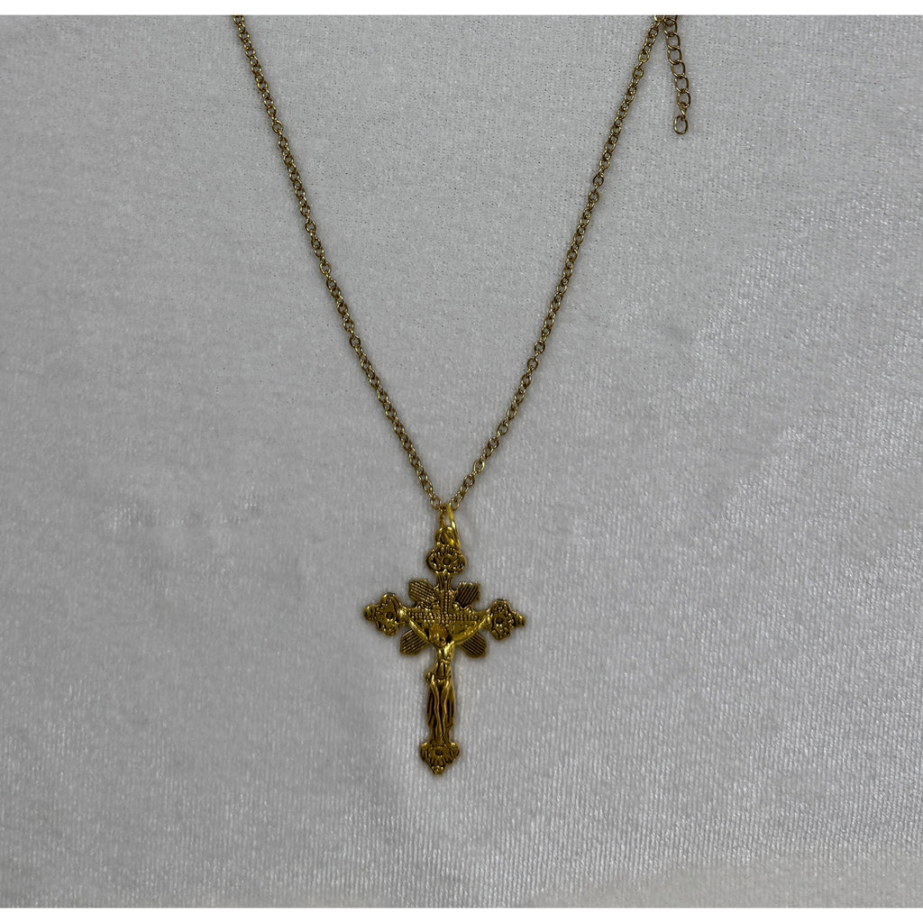 Gold Tone Cross Necklace 18-20 Inch Chain Christian Faith Jewelry N286