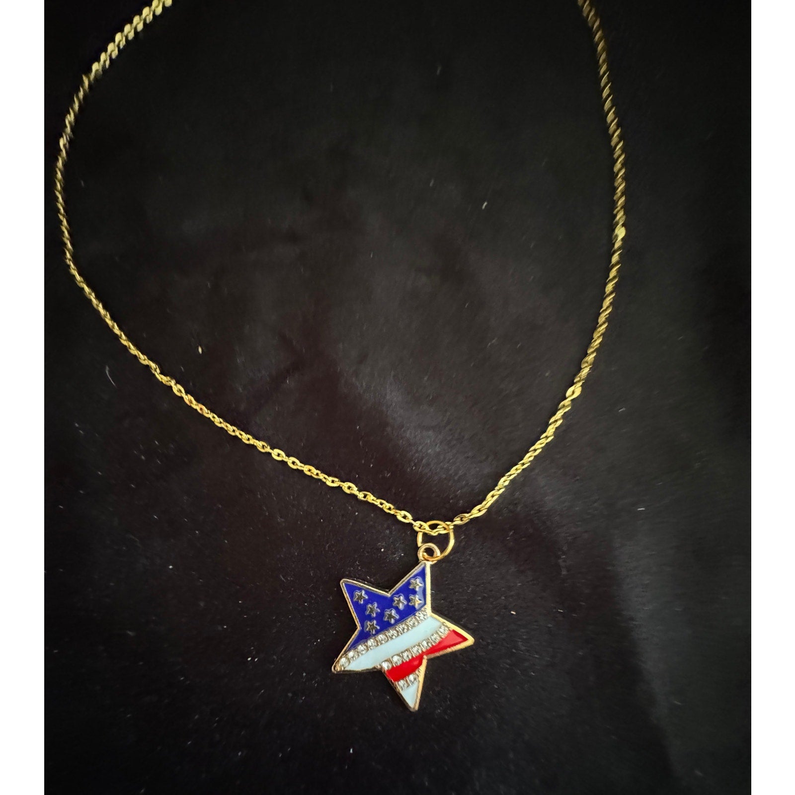 Americana Star Rhinestone Necklace Red White Blue Patriotic 20 inch N280