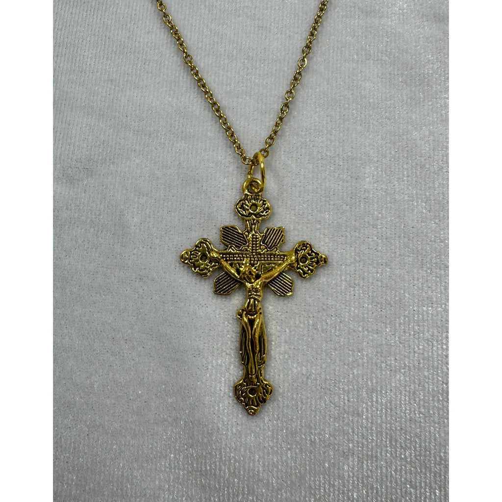 Gold Tone Cross Necklace 18-20 Inch Chain Christian Faith Jewelry N286