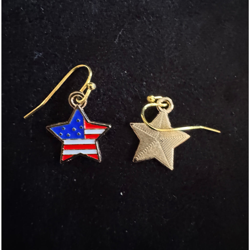 Americana Earrings Patriotic Red White Blue USA Flag Dangle Earrings E258
