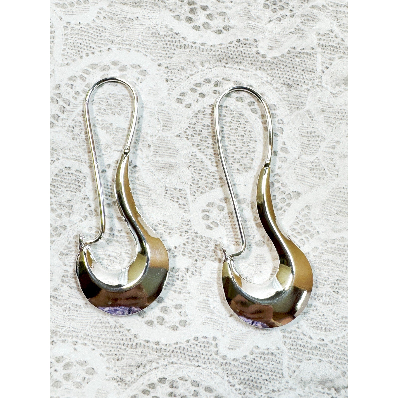 925 Sterling Silver Modern Dangle Earrings 2.5 Inch Long Contemporary  E296