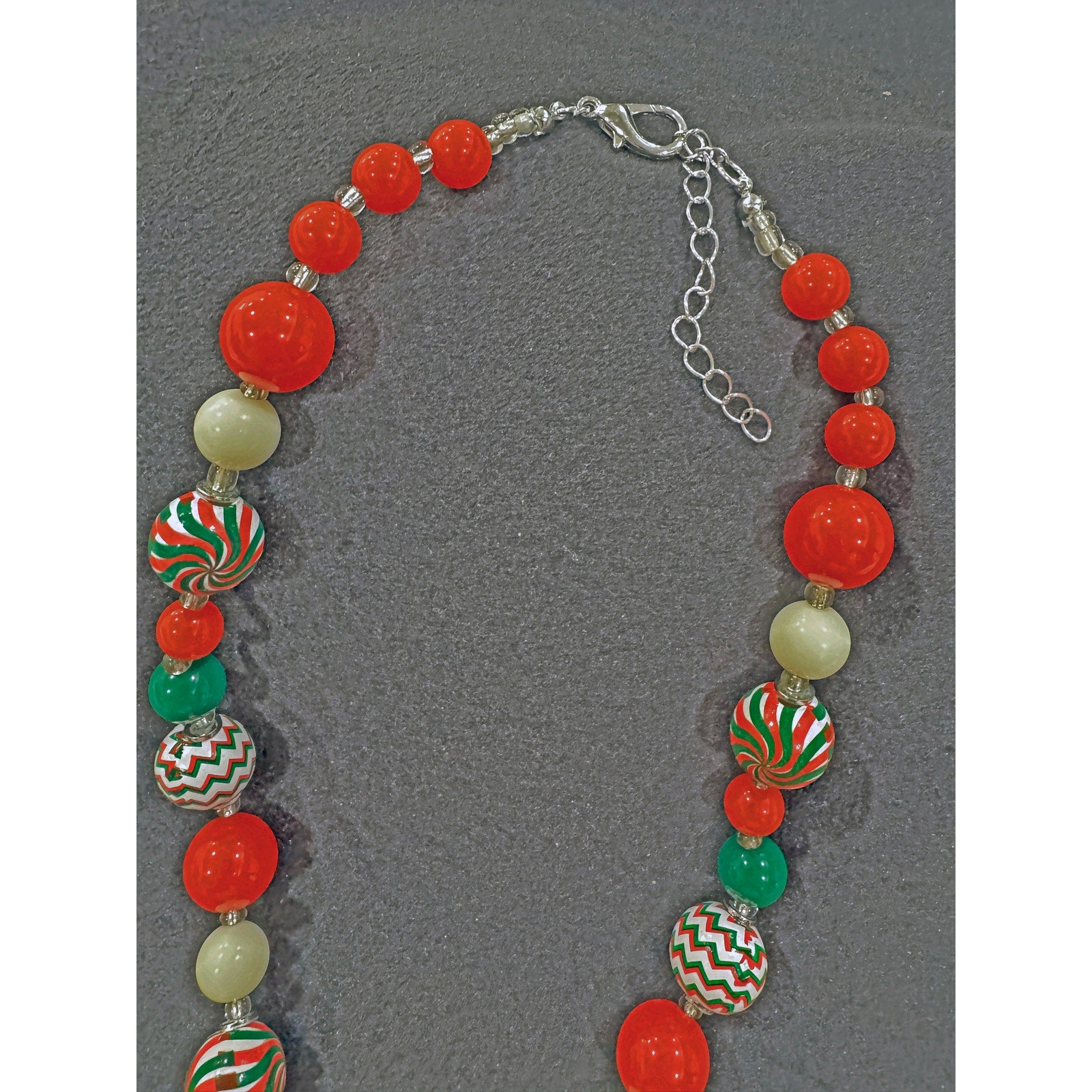 Whimsical Candy Cane & Peppermint Swirl Beaded Christmas Necklace N110