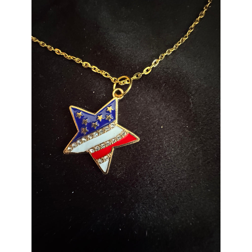 Americana Star Pendant Necklace Red White Blue Patriotic Jewelry N277