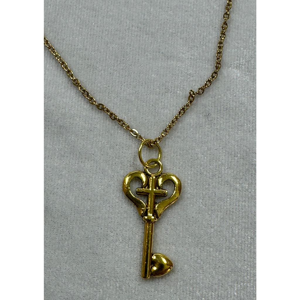 Gold Heart Key Necklace Cross Key Pendant 18-20 Inch Chain N287