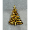 Vintage Gold Tone Christmas Tree Brooch Pin Rhinestones Holiday Jewelry 1.75"