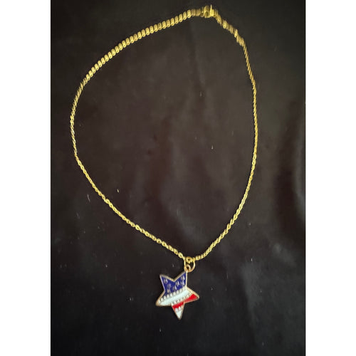 Americana Star Rhinestone Necklace Red White Blue Patriotic 18 inches N275