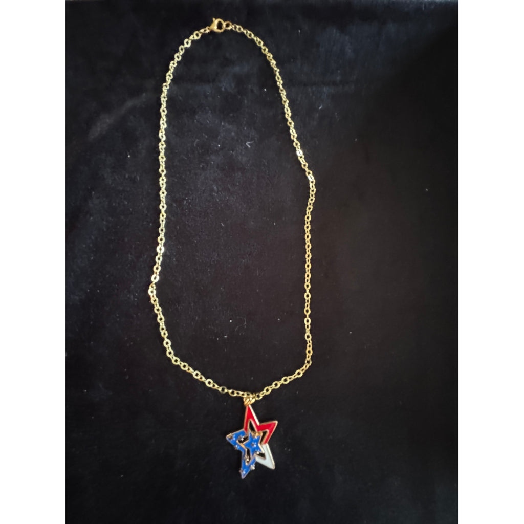 Americana Star Necklace Red White Blue Patriotic 22 inches N276
