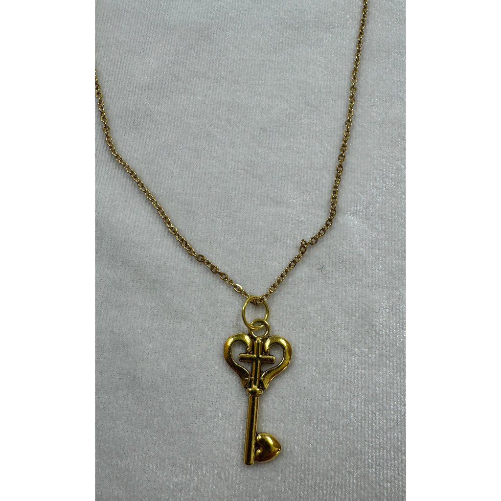 Gold Heart Key Necklace Cross Key Pendant 18-20 Inch Chain N287