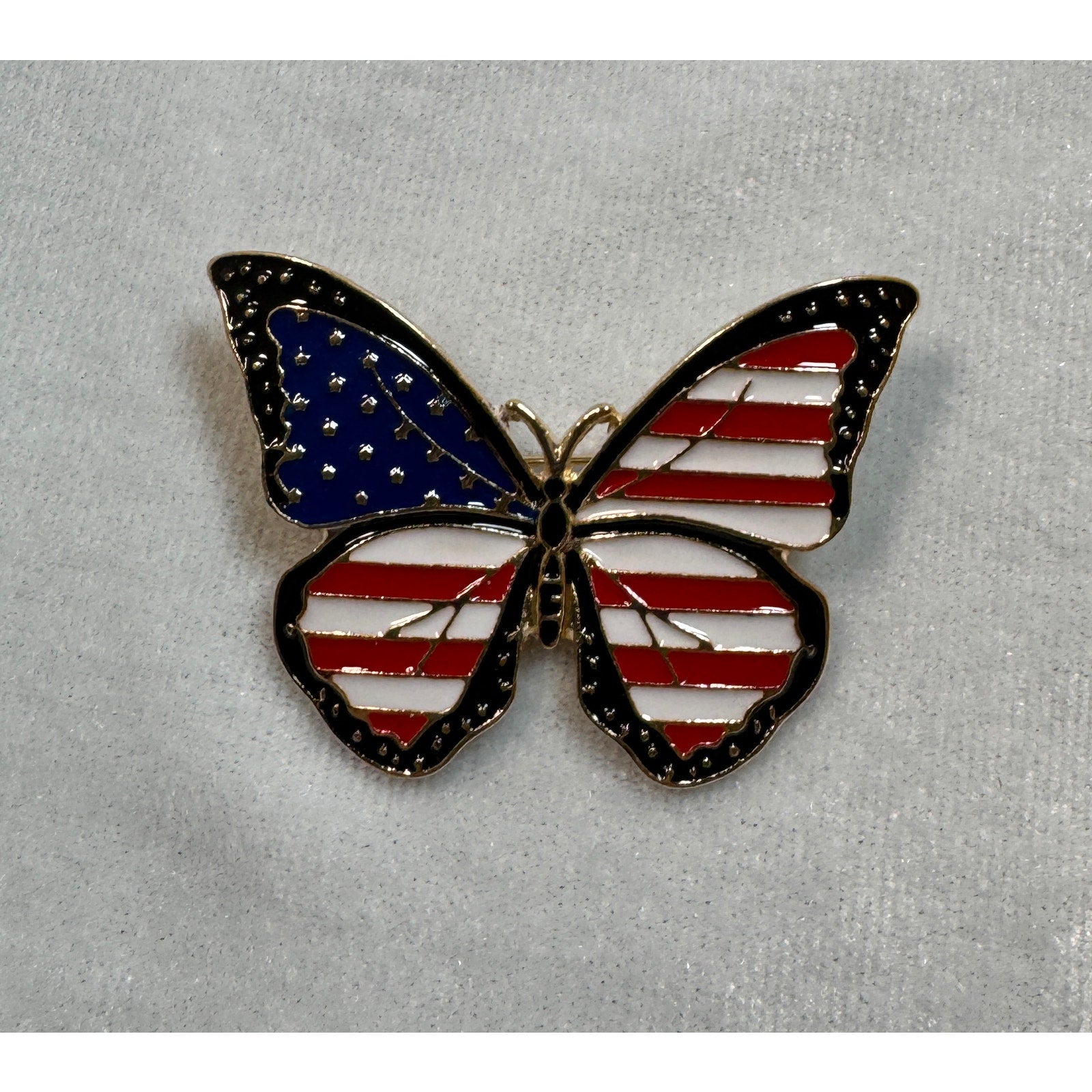 Americana Butterfly Pin Red White Blue Enamel Brooch USA Patriotic 2" CP159